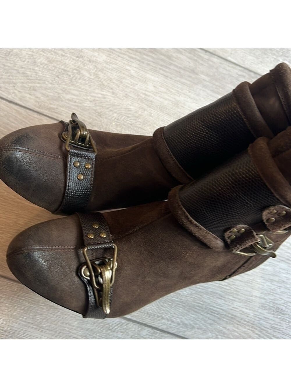 Plenty by Tracy Reese chocolate Brown Suede Ankle Boots with Buckle Detail 7.5 - Picture 8 of 12